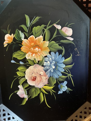 Nashco Vintage Handpainted Tole Tray Floral Bar Cart Wall Boho - Picture 2 of 11