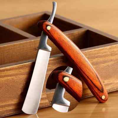 Professional Steel Barber pole Hair Shaving Razor Straight Blade Folding Knife 