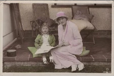 Miss Gladys Cooper & Daughter Hand Painted Posted Real Photo Vintage Post Card