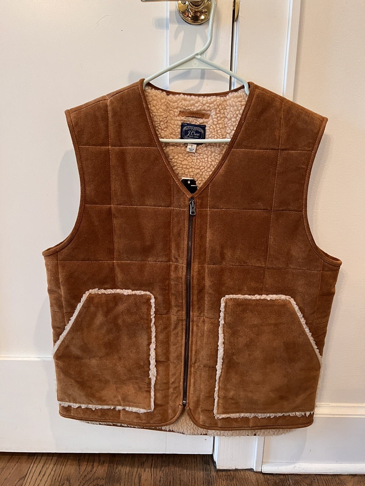 New J. Crew Caramel/ Brown Italian suede Sherpa work vest supreme stussy