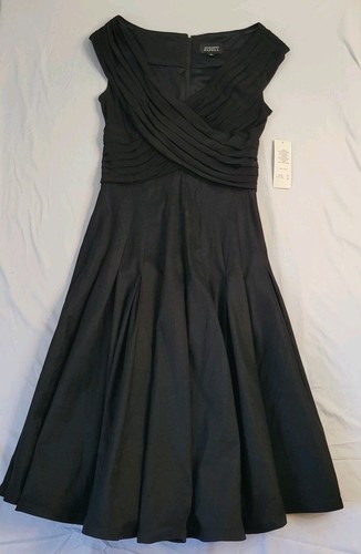 Vtg Adrianna Papell Womens Dress Sz 8 Black Pleated Flare Hollywood Cocktail New - Picture 1 of 16