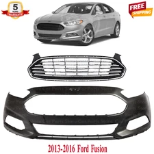 Front Bumper Cover Fascia & Grille Assembly Kit For 2013-2016 Ford Fusion
