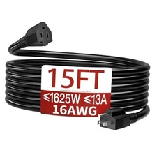 16/3 15 FT Outdoor Extension Cord Waterproof, Weatherproof & Flame Retardant 