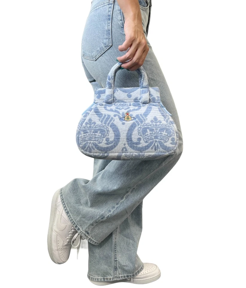 Mini Bolso Vivienne Westwood Vintage Orb Logo Imán Azul Algodón Terry Paño Foto 4 de 4