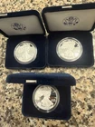 Lot Of THREE (3) 2007, 2008 W Proof $1 American Silver Eagle Box, OGP & COA ASE