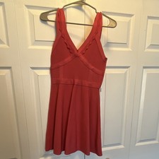 GUESS Red Knit Fit & Flare V-Neck Sleeveless Short Ruffle Zip Dress S
