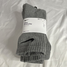 Nike Everyday Dri-FIT Cushioned Crew Socks Solid Gray Logo 3 Pairs Sz L