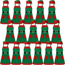 16 Set Christmas Elf Apron Kit Christmas Aprons and Hat Elf Costume Santa Hat...
