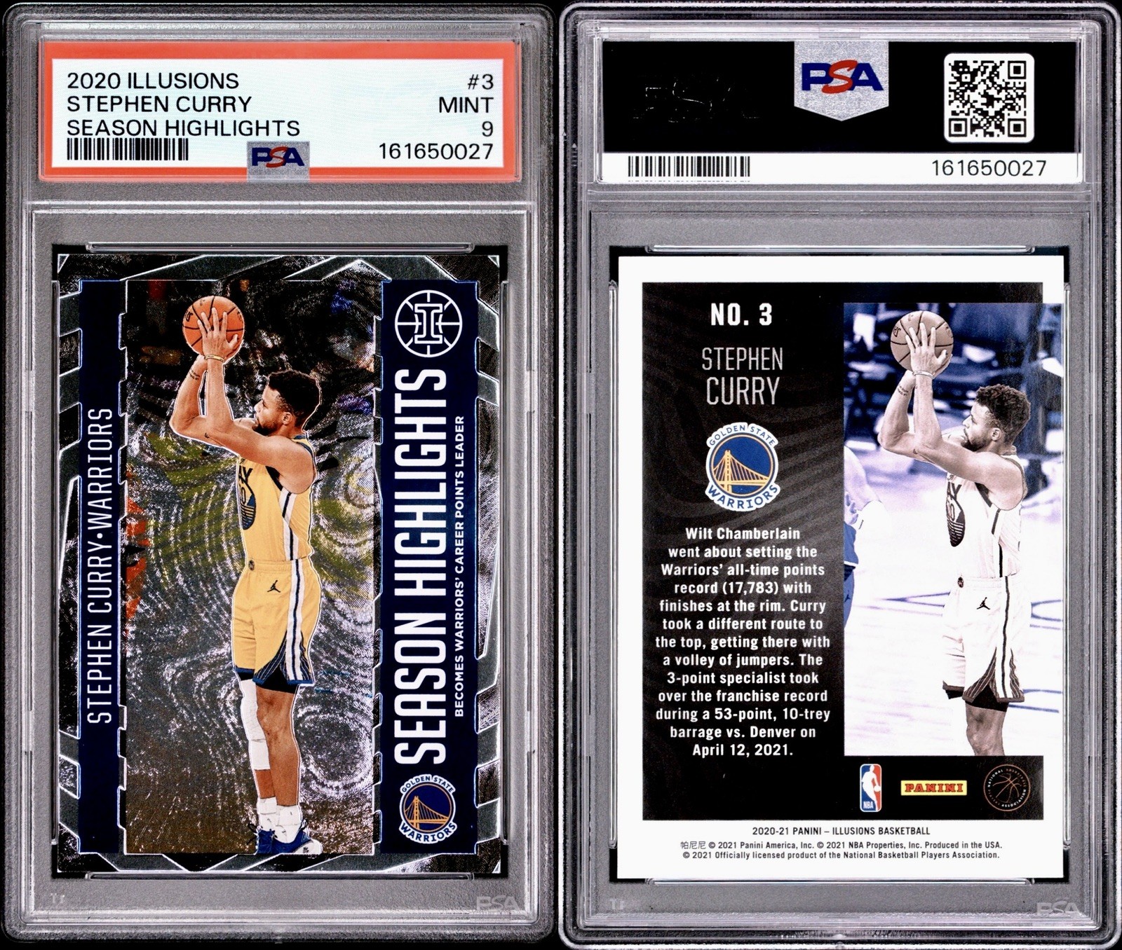 Stephen Curry SEASON HIGHLIGHTS INSERT PSA 9 MINT 2020 Illusions Warriors! view 3