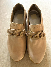 Dolce Vita Women  s Beige Suede Slip-On Wedge Comfort Chain Shoes 8M