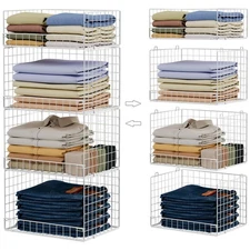 4 Tier Stackable Closet Organizers and Storage Shelves, Foldable Closet Shelf...
