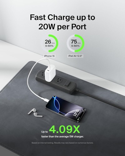 Belkin Boost Charge 20W Dual USB-C with 40W Stand Alone Wall Charger - Picture 2 of 9