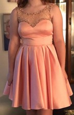 Sherri Hill Fit & Flare Formal Peach Beaded Tank Mini Dress Sz 8 Pre Owned