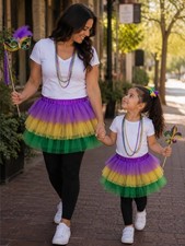 Purple, Yellow, Green 6 Layer Tutu Skirt Mardi Gras Costume for Girls, Women, Pl