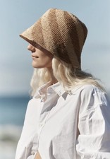 Jace Banu Women’s Cyra Bucket Straw Hat Cream And Chocolate