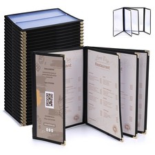 WeChef 30 Pcs Menu Covers 8.5x11" 4 Page 8 View  4.25x11" Half Page Wine List
