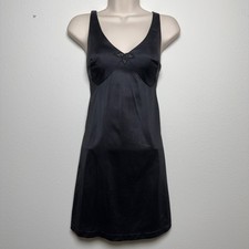 VTG 70s Sears Babydoll Negligee The Doesnt Slip Dress Small Black Satin Whimsigo