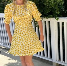 Faithfull The Brand Florence Mini Dress Floral Marigold US 4 SMALL Cottagecore