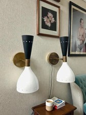 Mid Century Brass Diabolo Wall Sconce Pair: Italian Modern Light Fixture