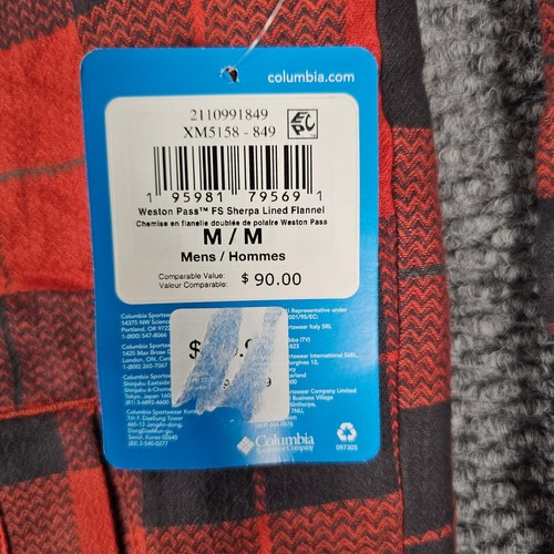 Columbia Weston Pass FS Sherpa Lined Flannel Shirt Jacket Mens Medium Red Black - Picture 5 of 9