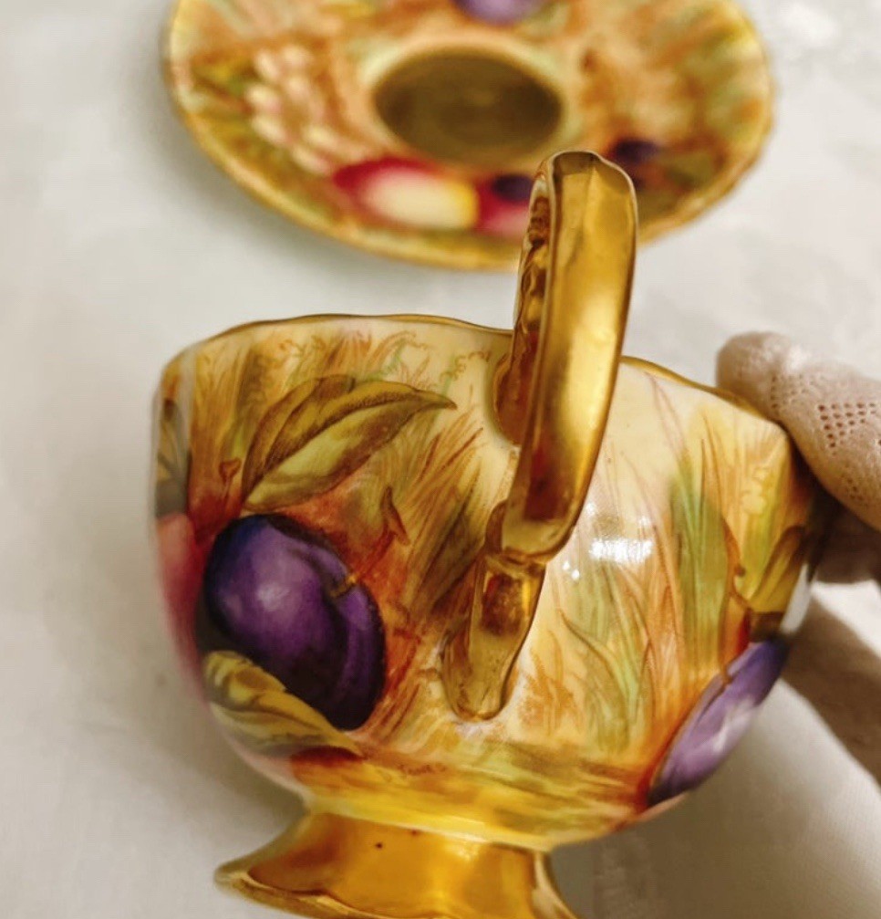 AYNSLEY Orchard Gold CUP & SAUCER Both Signed by D. Jones | eBay