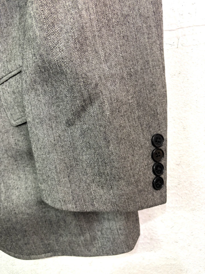 Terno calça vintage anos 90 sob medida 42R 34x30 2 peças cinza espinha de peixe lã de tweed macia EUA - Imagem 3 de 4