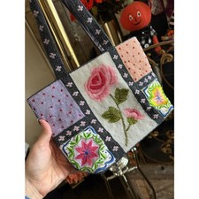 Vintage Comeco Hand Beaded Patchwork Rose Floral Tote Bag Cottagecore