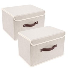 Collapsible Storage Boxes, Washable Fabric Storage Bins with Lids, 14.9x9.8x9...