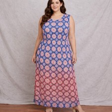 VINCE CAMUTO Size 2X Valencia Tile Sleeveless Ombre Pullover Casual Maxi Dress