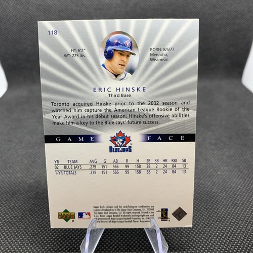 2003 UPPER DECK GAME FACE ERIC HINSKE TORONTO BLUE JAYS #118 - Picture 2 of 3