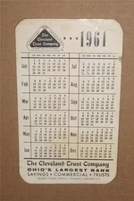 1961 CLEVELAND TRUST OHIO'S LARGEST BANK POCKET CALENDAR GEN. MOSES CLEAVELAND