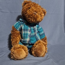 FAO Schwarz 16" Brown Teddy Bear Plush Plaid 2 Piece Pajamas Classic Toy