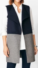 Talbots Women's Medium Cardigan Vest Open Front Wool Blend Blue Gray
