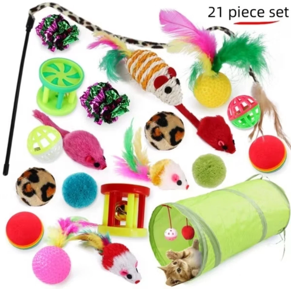 Pet cat toys 21pcs cat channel cat teaser plush mouse combination toy - Image 2 of 4