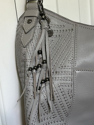 The Sak Sequoia Hobo Leather Shoulder Bag in Gray Tassel Charms Purse Bag - Picture 5 of 14