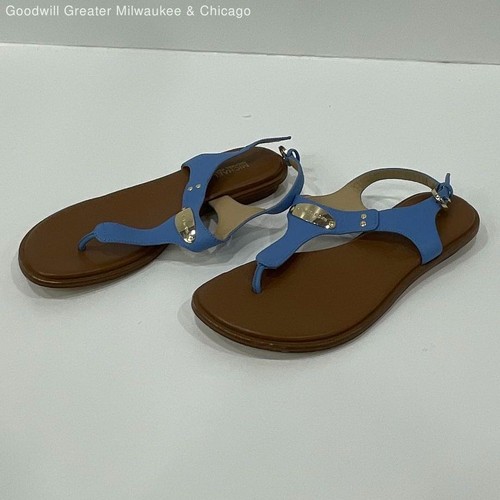 Michael Kors Womens Light Blue Solid Leather Flat Thong Slide Sandals Size 7.5M - Picture 2 of 7