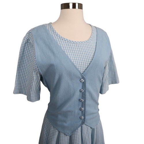 Koret Womens Vintage Retro Midi Dress Size Medium Blue White Gingham Cottagecore - Picture 2 of 8