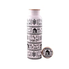 Peak Life Copper Water Bottle,  Warli Print White