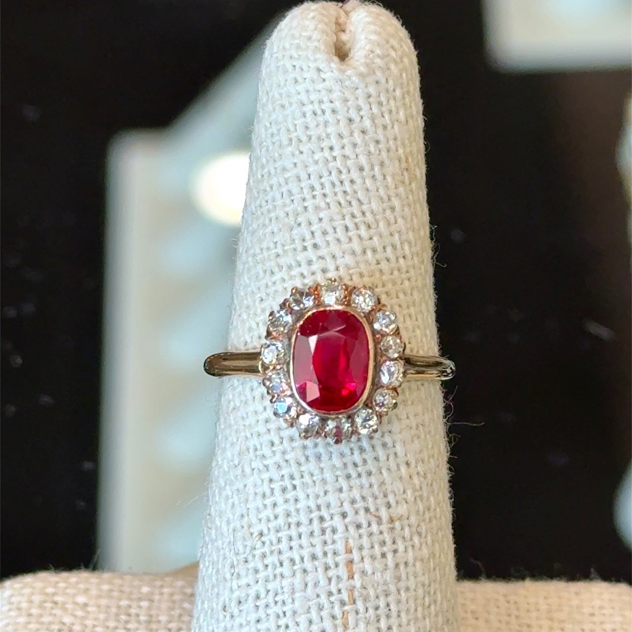 Early 1900s Ruby & Diamond Cluster Ring - image 2