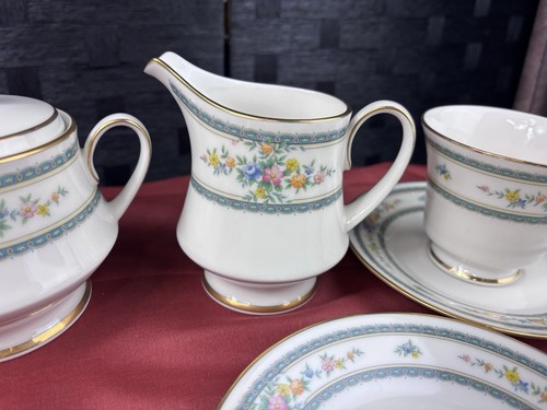 Mint 11pc. Amenity China Coffee Set Green Border Bands, Floral Sprays. - Picture 5 of 6