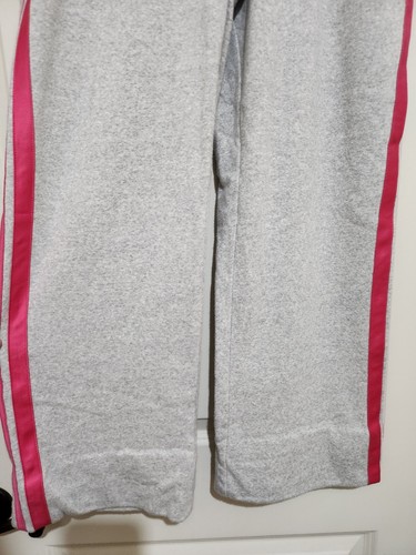 Nike Gray Pink Fleece Sweatpants Two Stripes Drawstring Size Large (12-14) - Picture 3 of 6