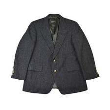 Vintage Brambles 100% Wool Herringbone Blazer Sport Coat Blue Grey 43R USA Made