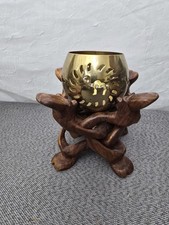 4‑Figure Hand-Carved Folding Unity Stand w/ Brass Cutout Candle Holder – India