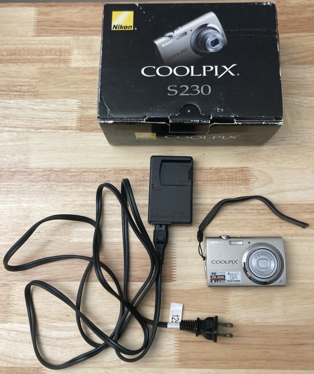 Nikon COOLPIX S230 10.0MP Silver Digital Camera with Charger and
