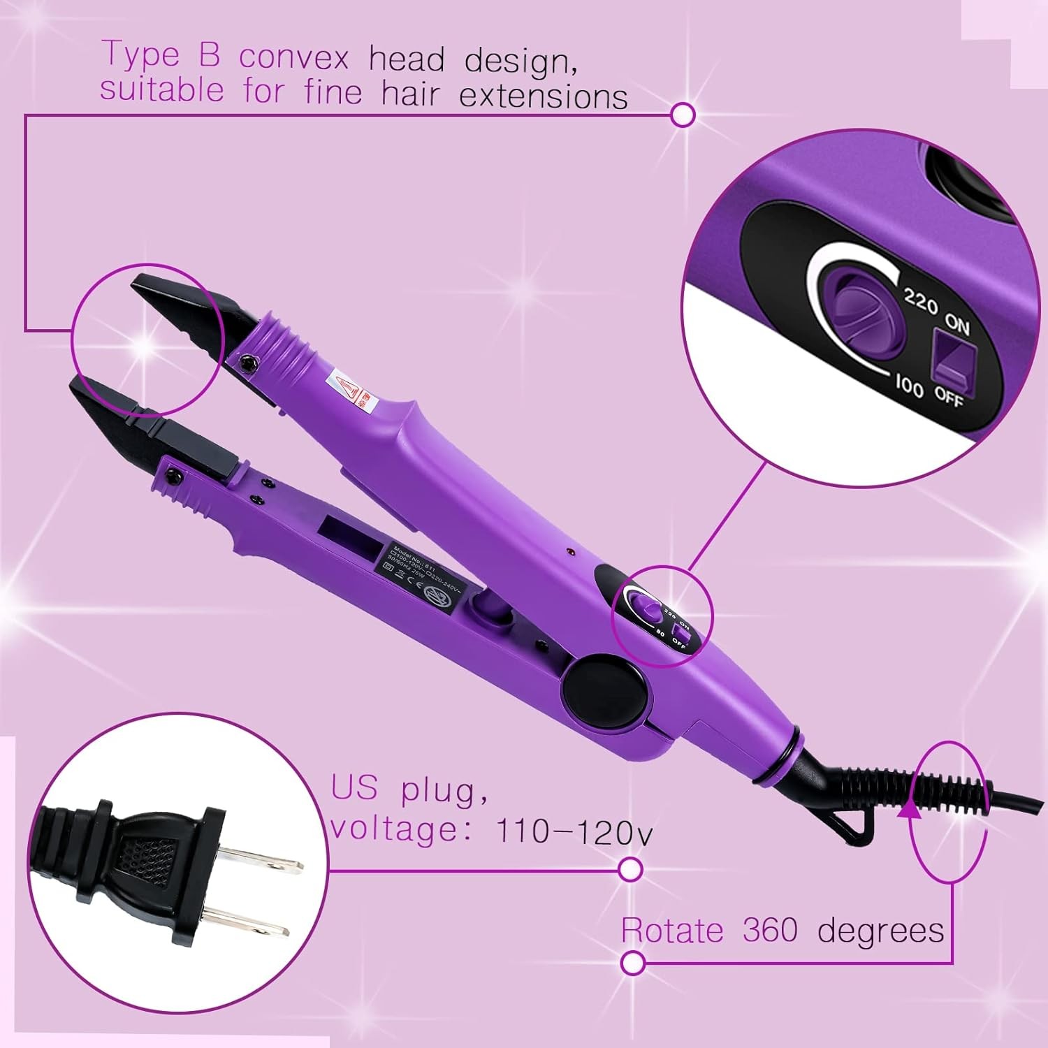 Lothee Fusion Hair Extensions Tool with Keratin Glue Granule Beads, US Plug
