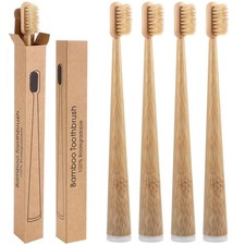 4 Pack Boar Bristle  Bamboo Toothbrush Made from Natural Boar Hair Bristles ...
