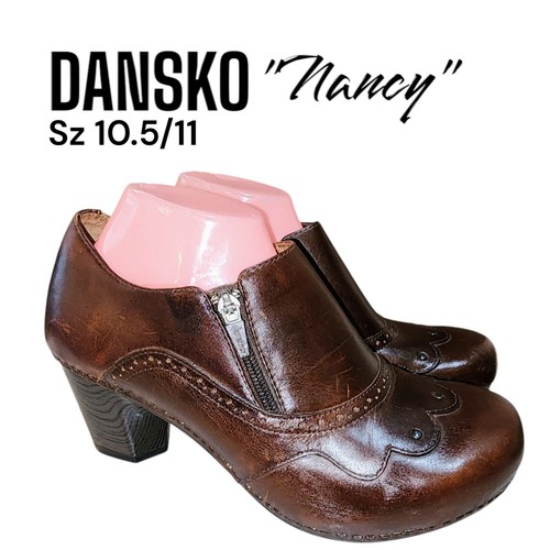 DANSKO NANCY 10.5/11 Brown Distressed Scalloped Side Zipp Heel Ankle Booties