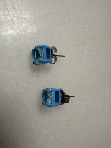 πππ Mimco New Blue Crystal Studs Earrings In Silver + Dust Bag - Picture 3 of 14