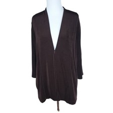 Chico's Travelers Sz 2 Brown Jacket 3/4 Sleeve Easycare Wrinkle Free Chicos L 12