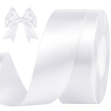 CLUEWR 1-1/2 Inches 50 Yards White Satin Ribbon, Solid Fabric 50 yards, white
